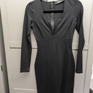 Lulu's Sleek Black Long-Sleeve V-Neck Bodycon Dress